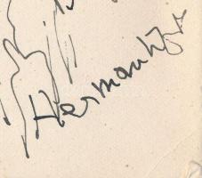 Hermann Lipót (1884-1972): Önarckép, 1964. Tus, papír, jelzett, Hermann Lipót autográf soraival. Lap...