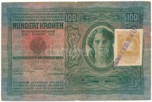 Szerb-Horvát-Szlovén Királyság 1919(1912) 100K "1133 48365", szerb bélyeggel felülbélyegez...