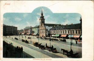 Arad, Andrássy tér és színház, üzletek. Rüger G. és társa (Bécs) / square, theatre, shops (fa)