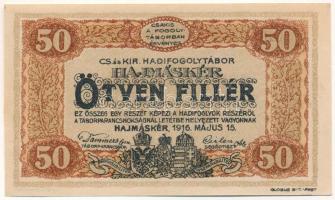 Hajmáskér / hadifogolytábor 1916. május 15. 50f római sorozat és arab sorszámozás "XIX 0714" T:AU / Hungary / Hajmáskér / POW camp 15.05.1916. 50 Heller with Roman series and Arabic serial numbers "XIX 0714" C:AU Adamo HHH-2.3