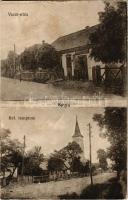 1918 Bátyú, Batyovo, Batovo, Batiovo; Vasút utca, református templom. Vasúti Levelezőlapárusítás 9118. / street, Calvinist church + "GYULAFEHÉRVÁR - BUDAPEST" vasúti mozgóposta bélyegző (felületi kopás / worn surface)