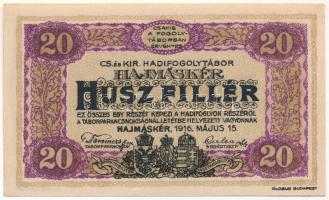 Hajmáskér / hadifogolytábor 1916. május 15. 20f római sorozat és arab sorszámozás "XIV 0187" T:AU / Hungary / Hajmáskér / POW camp 15.05.1916. 20 Heller with Roman series and Arabic serial numbers "XIV 0187" C:AU Adamo HHH-2.2