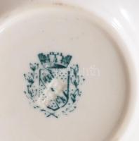 cca 1900 Sarreguemines kétrészes fűszerkínáló, fém szerelékezéssel, aljon kis repedéssel, jelzett, m...