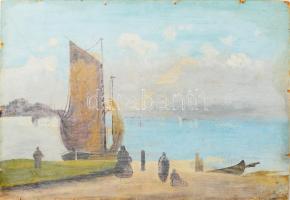 Olvashatatlan (Szontly?) jelzéssel, kétoldalas mű: Kikötő és vízparti táj, 1926. Olaj, karton. Kissé sérült. 34x49 cm