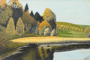 Olvashatatlan (Szontly?) jelzéssel, kétoldalas mű: Kikötő és vízparti táj, 1926. Olaj, karton. Kissé...