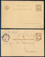 1876-1896 2 db 2kr díjjegyes levelezőlap, az egyik millenniumi, a másik futott