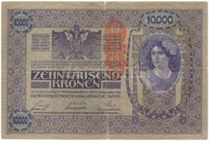 Ausztria 1918. 10.000K "1066 21196", mindkét oldala német, függőleges, piros "DEUTSCHÖSTERREICH" felülbélyegzéssel T:F, kis szakadások Austria 1918. 10.000 Kronen "1066 21196", both sides in German, with vertical red "DEUTSCHÖSTERREICH" overprint C:F, small tears Krause P#64