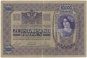 Ausztria 1918. 10.000K "1066 21196", mindkét oldala német, függőleges, piros "DEUTSCH...