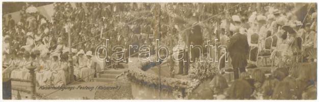 1908 Kaiserhuldigungs-Festzug. Kaiserzelt / 60th Anniversary of Franz Joseph's reign, military parade, Franz Joseph under the imperial tent, 2-tiled folding panoramacard (b)