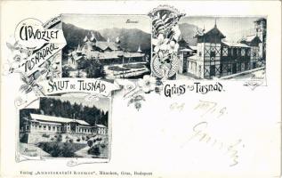 1899 (Vorläufer) Tusnádfürdő, Baile Tusnad; fürdő. Kunstanstalt Kosmos szecessziós-virágos keret / spa. Art Nouveau, floral (kis szakadás / small tear)