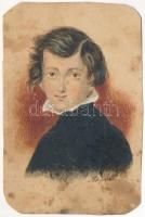 Olvashatatlan (Majer?) jelzéssel, XIX. sz. festő: Fiúportré (Koritsánszky család egy tagja?). Akvarell, ceruza, papír. Kissé foltos. 10x6,5 cm