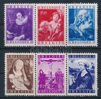 Belgium 1949 Festmények 2 db blokkból kitépett 3-as csíkok Mi 838-837 + Mi 838-840 (Mi EUR 240,-) (Mi 838-837 csíkon betapadás / gum disturbance)
