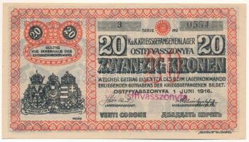 Ostffyasszonyfa / Hadifogolytábor 1916. június 1. 20K arab sorozat- és sorszámmal "3 0554"...
