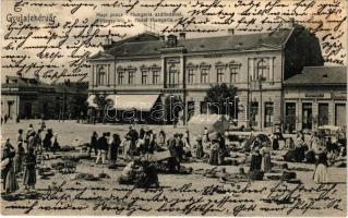 1907 Gyulafehérvár, Alba Iulia; Napi piac, Hungária szálloda, Párizsi Nagy Áruház, Gruninger Gy. üzlete. Weisz Bernát kiadása / market square, hotel, shops (EK)