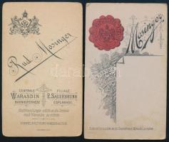 cca 1900 Férfi és kisgyermek portréi, 2 db vizitkártya Mosinger Rudolf (1865-1918) varasdi (Warasdin...