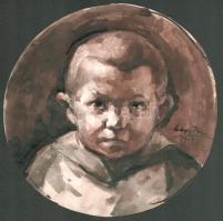 Zsögödi Nagy Imre (1893-1976): Kisfiú (Laci?) arcképe, 1922. Tus, diópác, papír. Hátoldalán "Laci fiam" felirattal. 23,5x23 cm