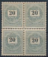 1889 Feketeszámú 20kr 4-es tömb 12 : 11 3/4 fogazással ritka (24.000)