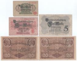 Német Birodalom 1914. 1M + 2M + 5M + 20M (2x) T:F,VG German Empire 1914. 1 Mark + 2 Mark + 5 Mark + 20 Mark (2x) C:F,VG
