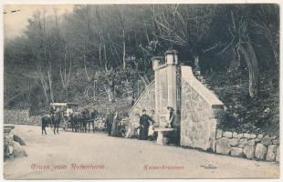 1911 Vöröstoronyi-szoros, Roter-Turm-Pass, Pasul Turnu Rosu; Császár kút a szorosban, lovaskocsi. Graef Károly kiadása / Kaiserbrunn / well, fountain, horse-drawn carriage (EB)