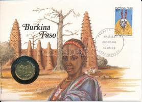 Közép-afrikai Államok 1989. 10Fr Al-bronz "Burkina Faso" felbélyegzett borítékban, bélyegzéssel, német nyelvű leírással T:UNC Central African States 1989. 10 Francs Al-bronze in "Burkina Faso" envelope with stamp and cancellation, with German description C:UNC