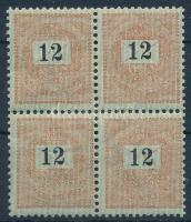 1889 Feketeszámú 12kr 4-es tömb 12 : 11 3/4 fogazással (40.000)