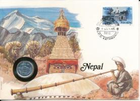 Nepál 1975. 5p felbélyegzett borítékban, bélyegzéssel, német nyelvű leírással T:AU Nepal 1975. 5 Paisa in envelope with stamp and cancellation, with German description C:AU