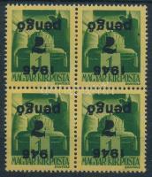 1945 Kisegítő bélyegek 7P/1P 4-es tömb fordított felülnyomással (120.000)
