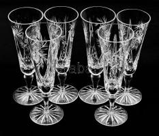 Ólomkristály 6 darabos pezsgős pohár szett, jelzés nélkül, hibátlan, m: 19,5 cm