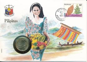 Fülöp-szigetek 1984. 50s felbélyegzett borítékban, ENSZ bélyegzéssel, német nyelvű leírással T:UNC Philippines 1984. 50 Sentimo in envelope with United Nations stamp and cancellation, with German description C:UNC