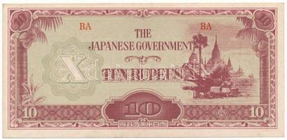 Mianmar / Japán megszállás DN(1942-1944) 10R "The Japanese Government", "BA" T:AU, sarokhajlás Myanmar / Japanese Occupation ND(1942-1944) 10 Rupees "The Japanese Government", "BA" C:AU, folded corner Krause P#16