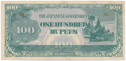Mianmar / Japán megszállás DN(1944) 100R "The Japanese Government", "BA" T:AU,XF, hajtatlan, de sarokhajlás Myanmar / Japanese Occupation ND(1944) 100 Rupees "The Japanese Government", "BA" C:AU,XF, unfolded but folded corner Krause P#17