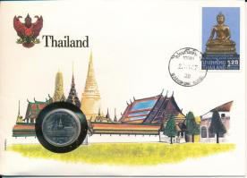 Thaiföld 1982. 1B Cu-Ni "IX. Ráma" felbélyegzett borítékban, ENSZ bélyegzéssel, német nyelvű leírással T:UNC Thailand 1982. 1 Bhat Cu-Ni "Rama IX" in envelope with United Nations stamp and cancellation, with German description C:UNC