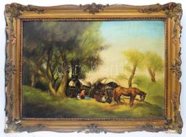 Kisjenői Klein Ernő (1898-1944): Tere-fere. Olaj, rétegelt falemez, jelezve jobbra lent. Kissé vetemedett. 53x77,5 cm. Dekoratív, sérült fakeretben.