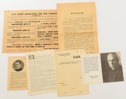 cca 1930-1990 Vegyes egyházi, vallási témájú nyomtatványok, közte Kaszap István emléklap, szexről szóló prospektus, stb., összesen 6 db