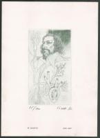 Kass János (1927-2010): W. Harvey portréja. Rézkarc, papír, jelzett, számozott (95?/100). 19x11 cm. 12 híres orvos mappából. Lapszéli apró elszíneződésekkel.