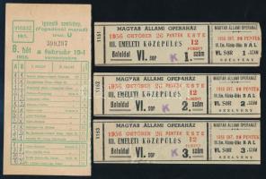 1956 Sportfogadás (Totó) szelvény + 3 db Magyar Állami Operaház 1956. október 26-i előadására szóló belépőjegy