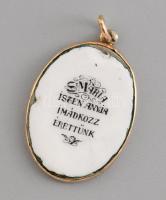 Porcelán kegytárgy medál arany (Au) foglalatban, jelzés nélkül, porcelánkép kissé sérült, 20x15 mm, ...