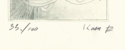 Kass János (1927-2010): Paracelsus portréja. Rézkarc, papír, jelzett, számozott (33/100). 19x11 cm. ...