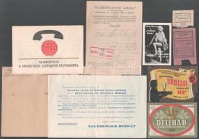 Vegyes reklám tétel, közte Chesty Morgan erotikus előadás reklámja, italcímkék, jegyek, stb., összesen 9 db