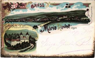 1899 (Vorläufer) Máriaradna, Radna; Kegytemplom / Wallfahrtskirche / church. Kunstanstalt Schwidernoch Art Nouveau, floral, litho (vágott / cut)