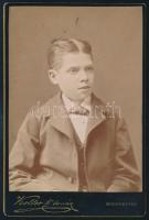 cca 1885 Gyerekportré, keményhátú fotó Koller K. tanár budapesti műterméből, 16,5×10,5 cm