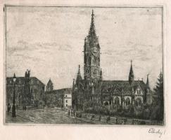 Élesdy István (1912-1987): Mátyás-templom, Budai vár. Rézkarc, papír, jelzett. Lapszéli apró szakadá...