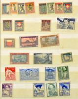 Svájc 1915-1990 Pro Patria, Pro Juventute + normál kiadások, kb 500 db bélyeg sok sorral és többlet példánnyal, 8 lapos közepes berakóban