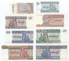 Mianmar 1990-1997. 50p - 100K (8xklf) T:UNC,AU, közte egy F szép papír Myanmar 1990-1997. 50 Pyas - 100 Kyats (8xdiff) C:UNC,AU, including an F fine paper