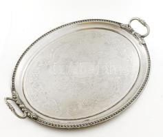 Bachmann Wien szecessziós ezüstözött alpakka szervírozótálca, jelzett, kopással, 64x46 cm