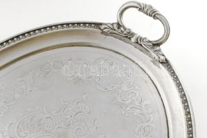 Bachmann Wien szecessziós ezüstözött alpakka szervírozótálca, jelzett, kopással, 64x46 cm