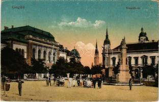 Cegléd, Kossuth tér, üzletek. Vasúti levelezőlapárusítás 9. sz. - 1916. (kopott sarkak / worn corners)