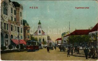 1923 Pécs, Irgalmasok utcája, villamos, V. Károly üzlete. B. J. Bp. 8. sz. (EB)