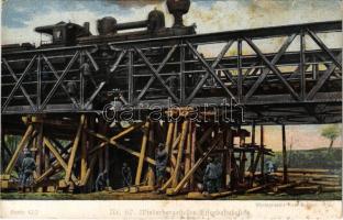 Wiederhergestellte Eisenbahnbrücke Nr. 67. Serie 42/2. / WWI Austro-Hungarian K.u.K. military restored the railway bridge, locomotive (fl)