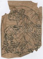 Muhits Sándor (1882-1956): Ábrahám és Izsák. Tus, hártyapapír, jelzés nélkül, sérült, 31×23,5 cm